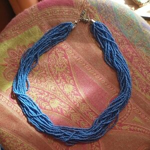 3/$10 Blue Multi-Strand Seed Bead Necklace - Women Jewelry
